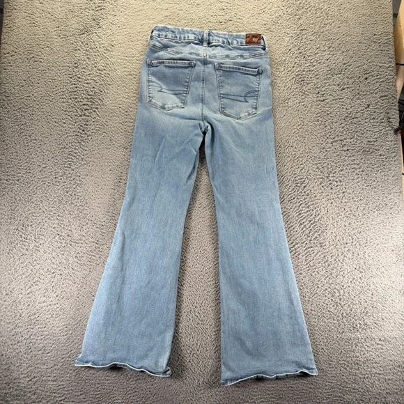 American Eagle Outfitters Luxe Jeans Womens 10 Blue Denim Flared Faded Stretch - Picture 5 of 13